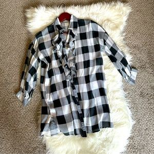 Women Newport News Black&Whit Checkered Ruffle Breast Button Down Shirt Blouse 4